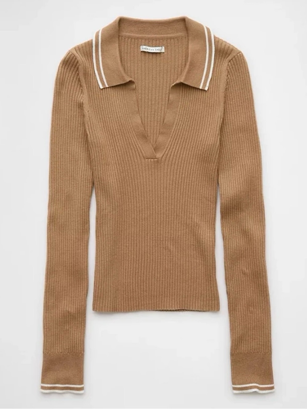 American Eagle Ribbed Polo Sweater with White Trim